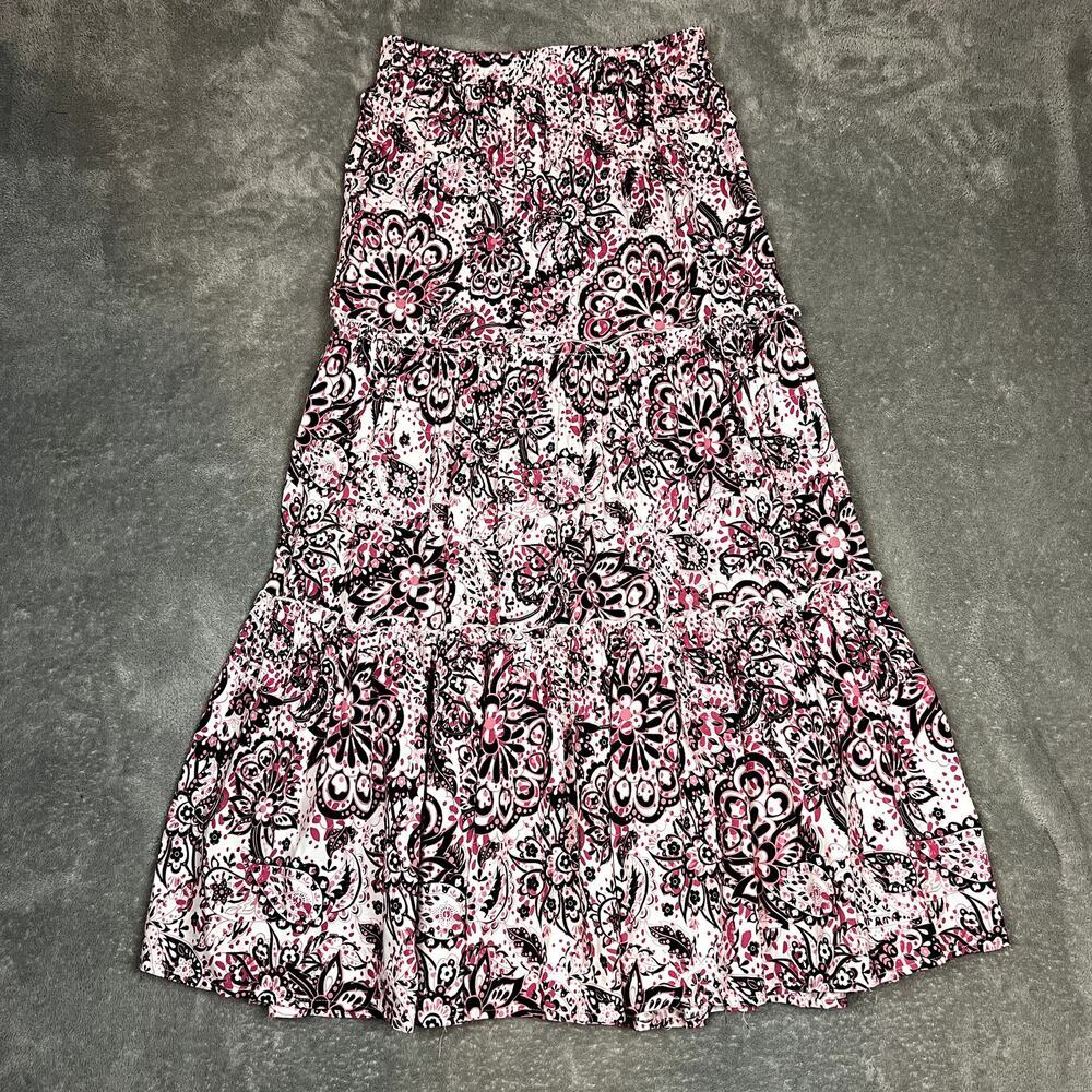 Passports Tiered Maxi Skirt Womens S Paisley Pink Floral Coquette‎ Boho Festival